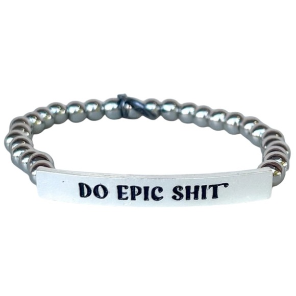 Do Epic Sh*t Silver Toned Beaded Stretch Boho Sassy Funny Bracelet - Picture 1 of 1